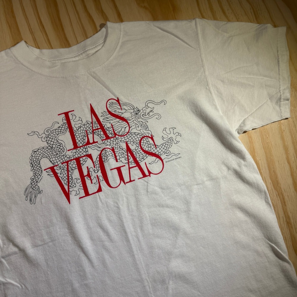 Anvil‎ Las Vegas Dragon Graphic T-Shirt White Red Large Souvenir Tee